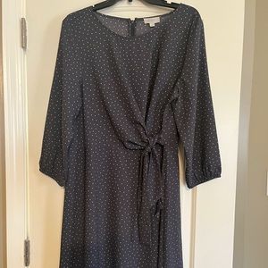 LOFT Blue-Gray Faux Wrap Dress White Polka Dots - 14